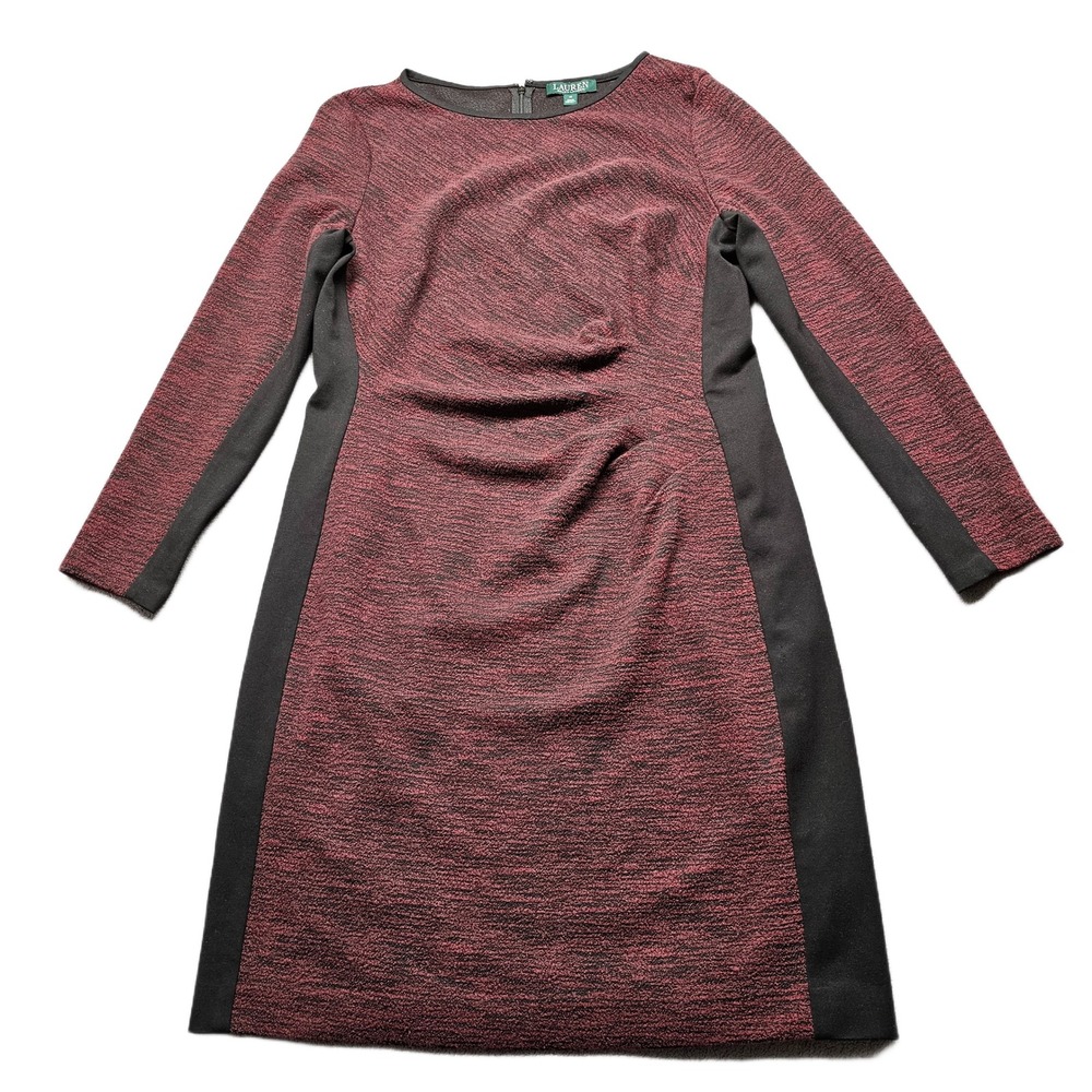 Lauren Ralph Lauren Sheath Dress Womens Size 16 Burgundy Black Summer Back Zip‎